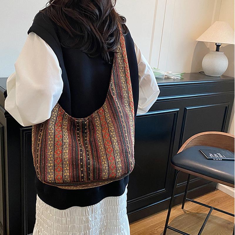 Vintage Printed Women's Shoulder Crossbody Bag New Popular Large Capacity Minimalist Contrast Color Tote Bag