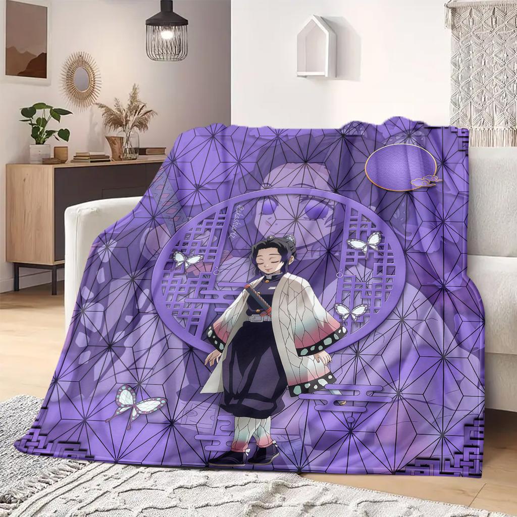 Demon Slayer Art Flannel Blanket Creative Print Great For Sofa Bedroom Chair Bed Picnic Travel -HE30