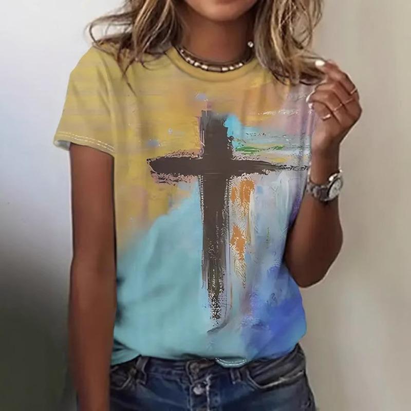 

Футболка с коротким рукавом и круглым вырезом для женщин, летняя свободная футболка S