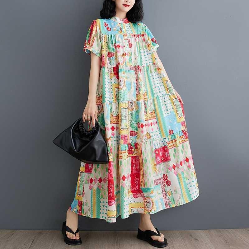 Été Nouveau Ample Grande Taille Mode Imprimé Robes Minces Mi-longues