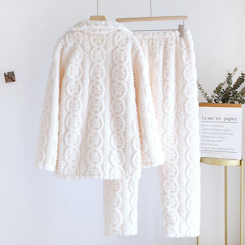 Couple Pajamas Winter Thick Coral Fleece Lapel Cardigan Sleepwear Flannel Men Women's Home Clothes Intimate Lingerie Nightwear