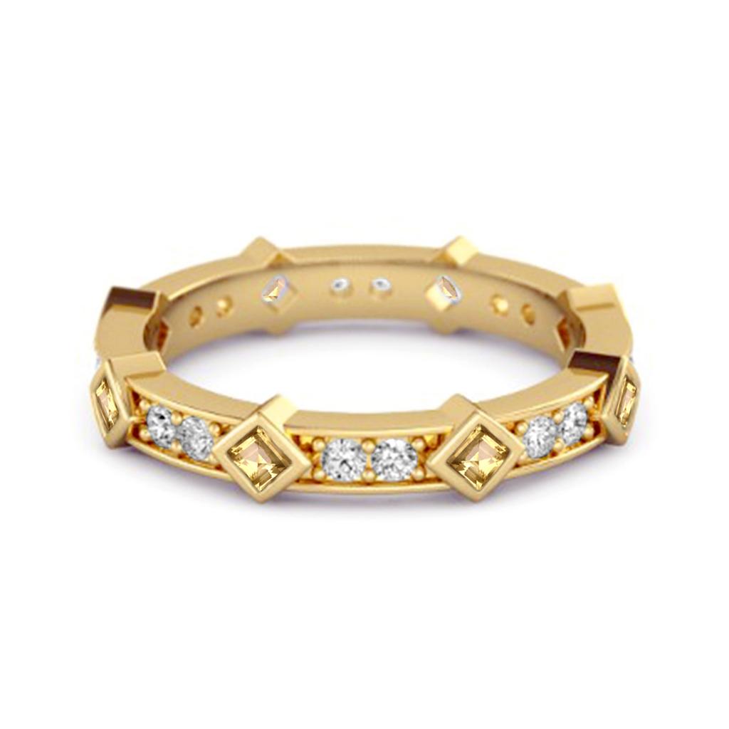 Citrine Eternity Band Ring - 925 Sterling Silver Gold Vermeil