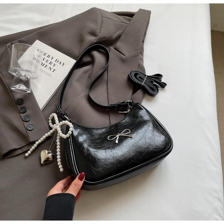 

Сумка через плечо с цепочкой-молнией из искусственной кожи, популярная, с нитками для шитья, однотонная, с бантом, модная, мягкая, универсальная, женская сумка