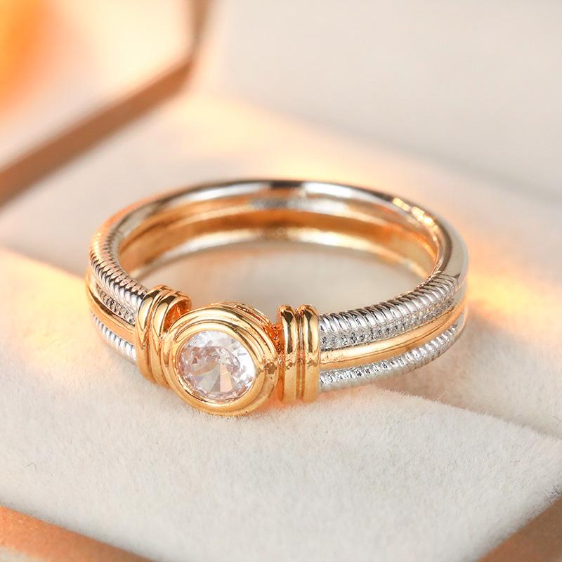 Vintage Inlaid White CZ Women's Ring Ethnic Two Color Hand Carving Daily Wear Party Jewelry Anniversary Gift