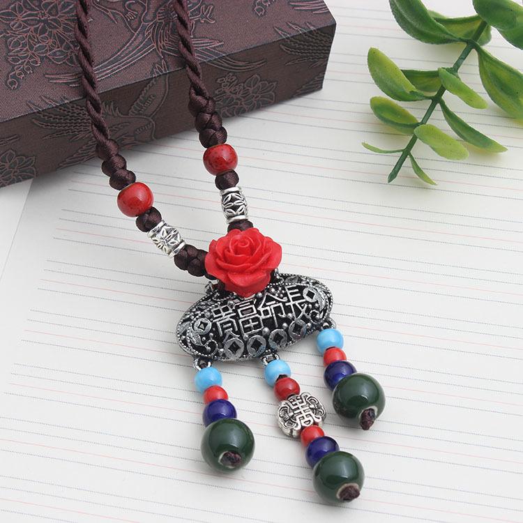 Original Ethnic Style Versatile Clothing Accessories Flower Pendant Temperament Long Necklace Retro Pendant Sweater Chain Autumn and Winter