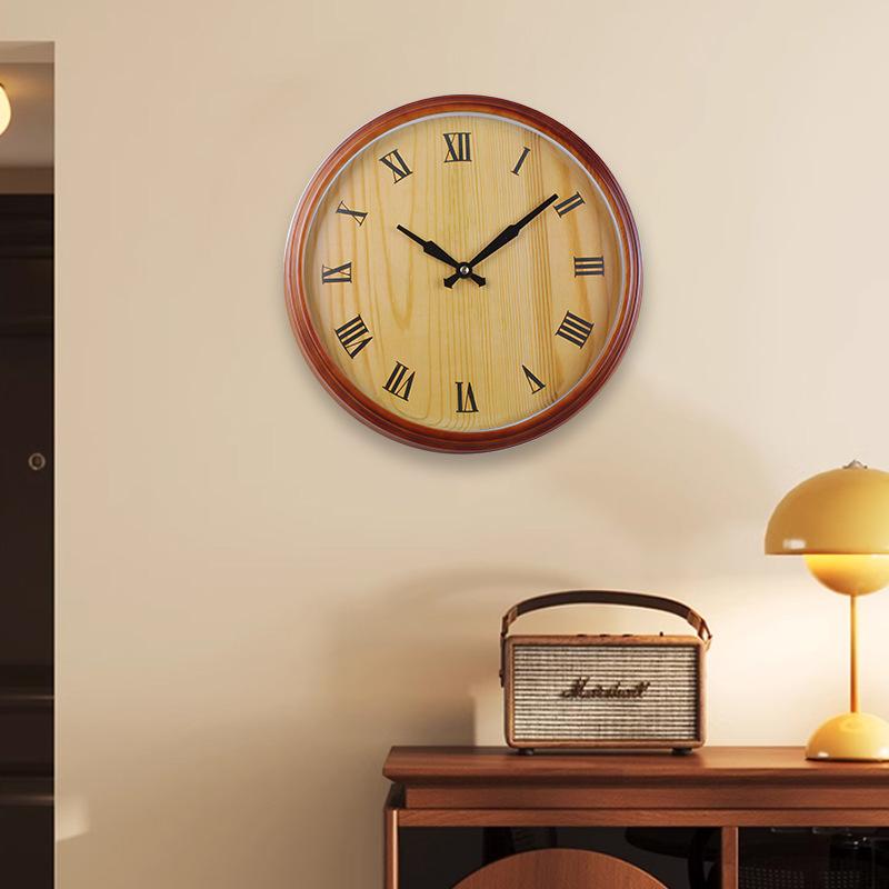Household Wood Grain Wall Clock Silent Style Living Room Study Decoration Clock Precision Quartz Wall Clock