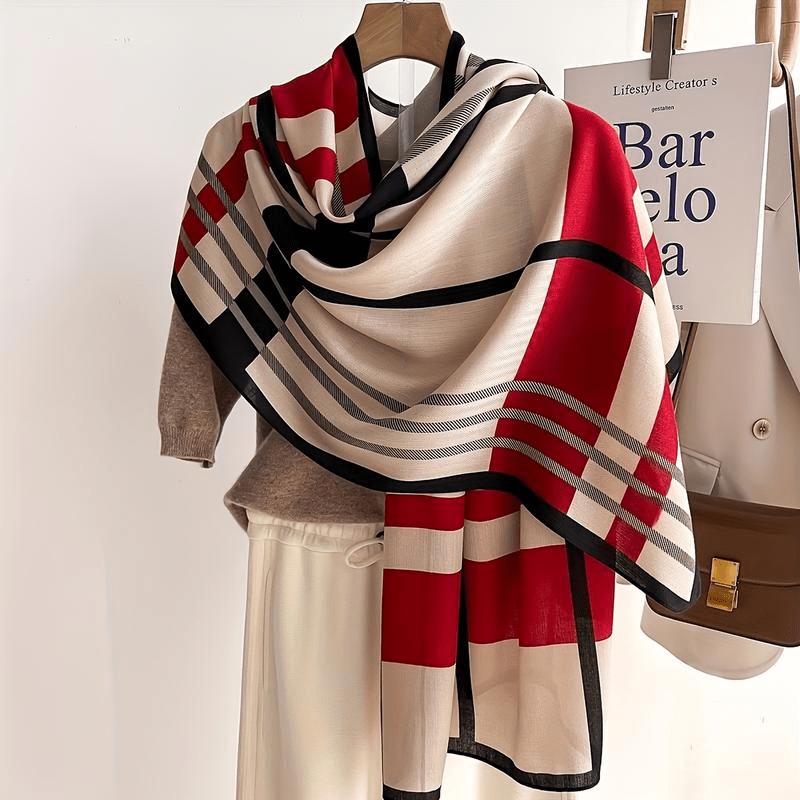 

[Soft Scarf] Soft Warm Color Block Striped Scarf 1 Piece Shawl Women S Casual Outdoor Shawl one size fits all