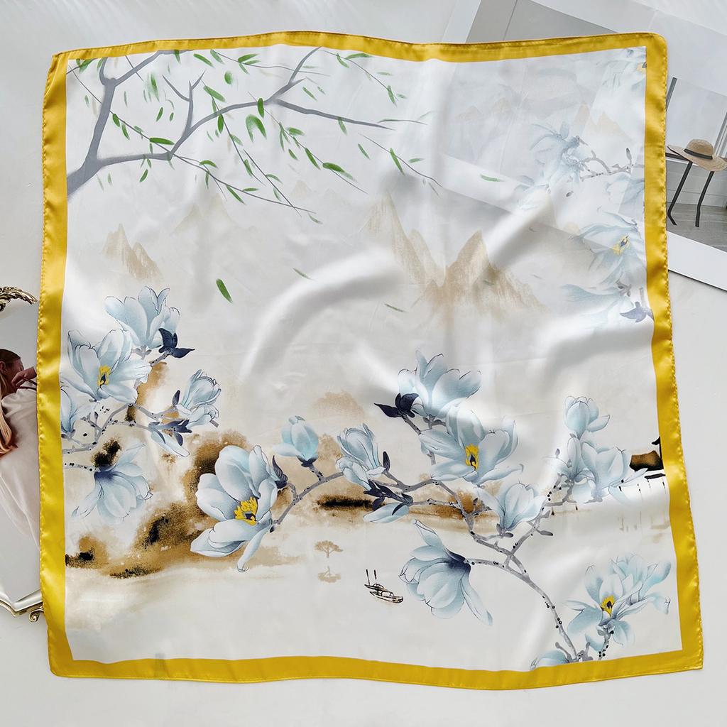 1116 New Korean Version Scarf Women's Spring Summer Thin Silk Scarf Fashion Temperament Small Square Scarf Neck Protection Versatile Small Scarf