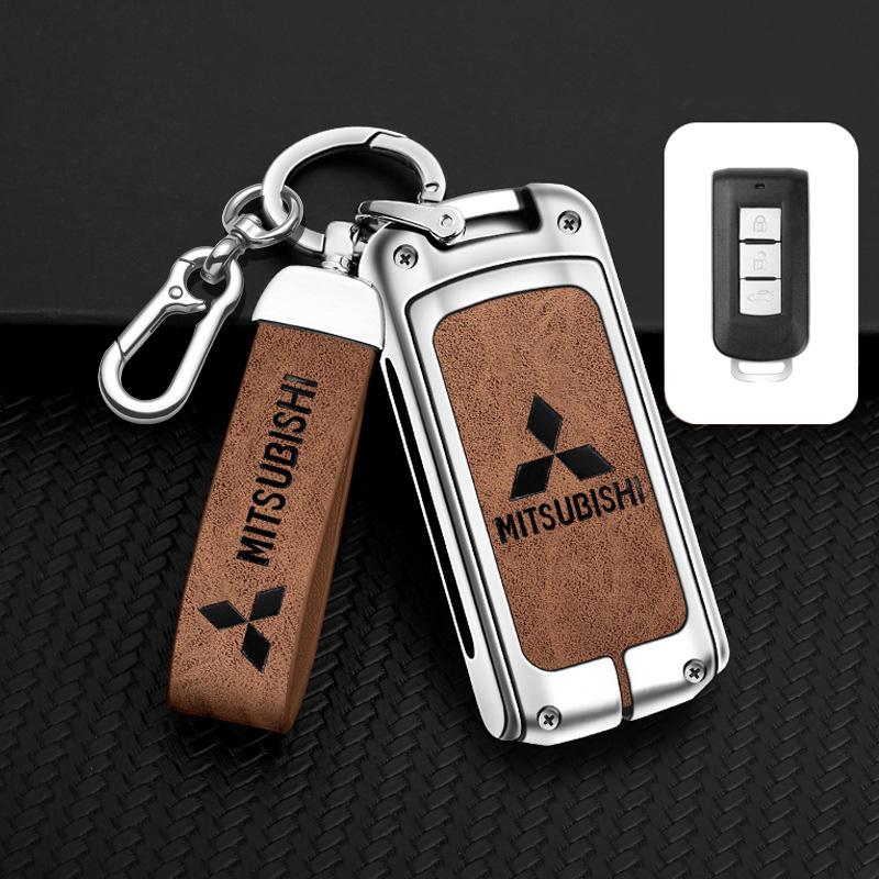 Leder Auto Schlüsselanhänger Hülle Keyless Schale für Mitsubishi Outlander Lancer Eclipse Mirage Xpander ASX Pajero Eclipse Cross Montero