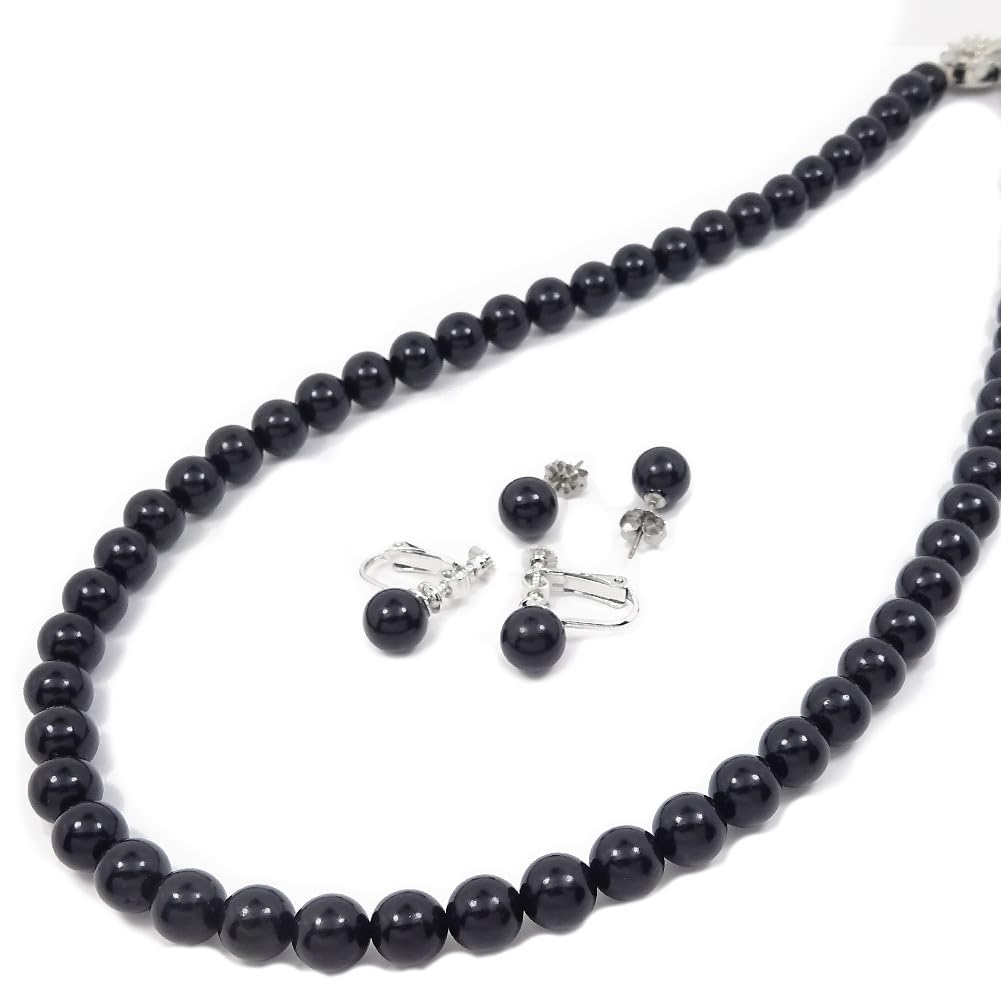 

and My Jewelry Natural Jet Necklace and Earrings or Pierced Earrings Set Beads [You Box] 8.0mm [Gift Wrapped] (50cm Earrings) чорний