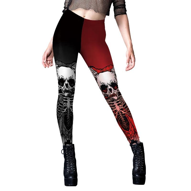 Halloween Pants Skull Pattern Digital Printing Striped Small Feet Yoga Pants Leggings Women