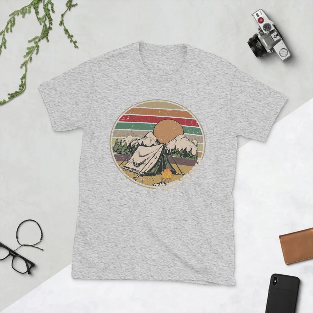 Love Camping I Hate People Vintage T Shirts for Unisex Cotton TShirts Round Collar Camping Hiking Tee Shirt Short Sleeve Clothes