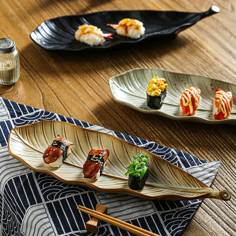 Retro Einfache Blatt Sushi-Platte Keramik Ofenwechsel Haus Restaurant Hotel Teller Fortgeschrittener Atmosphärischer Stil
