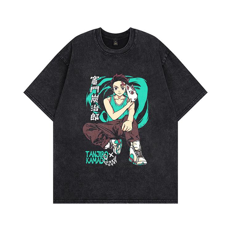 Hip-hop Heavy Washing Water Old Cartoon Short-sleeved OVERSIZE Loose Men's and Women's Same T-shirt American High Street Tide Brand