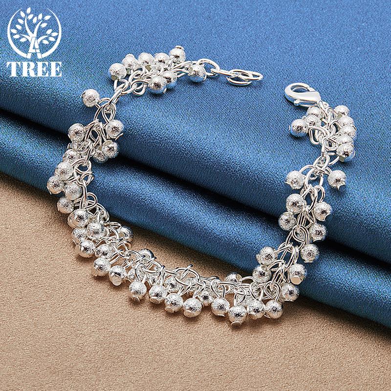 925 Sterling Silver Frosted Matte Grape Beads Chain Bracelet Jewelry