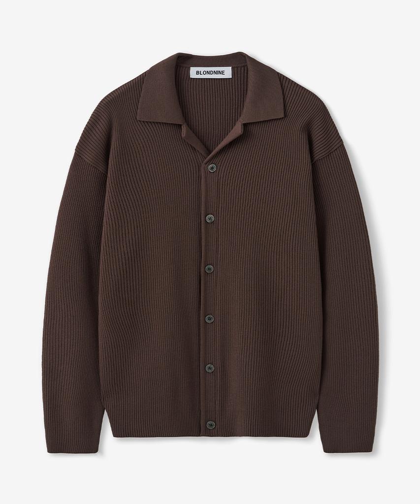 Blond9 Ribbed Collar Cardigan_Brown