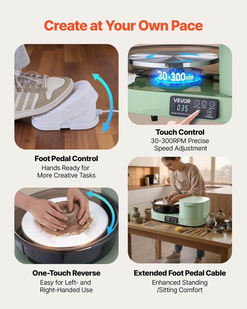 Pottery Wheel for Adults, 28 cm Aluminum Turntable, 450W Electric Table Top Pottery Wheel with Foot Pedal, 30-300 RPM Adjustable Speed, Aluminum Body,