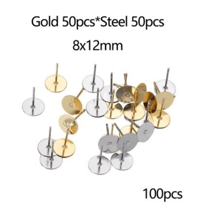 100pcs/lot 3 4 5 6 8 10 12 mm Stainless Steel Blank Earring Stud Base Cabochon Cameo Settings For DIY Jewelry Making Findings