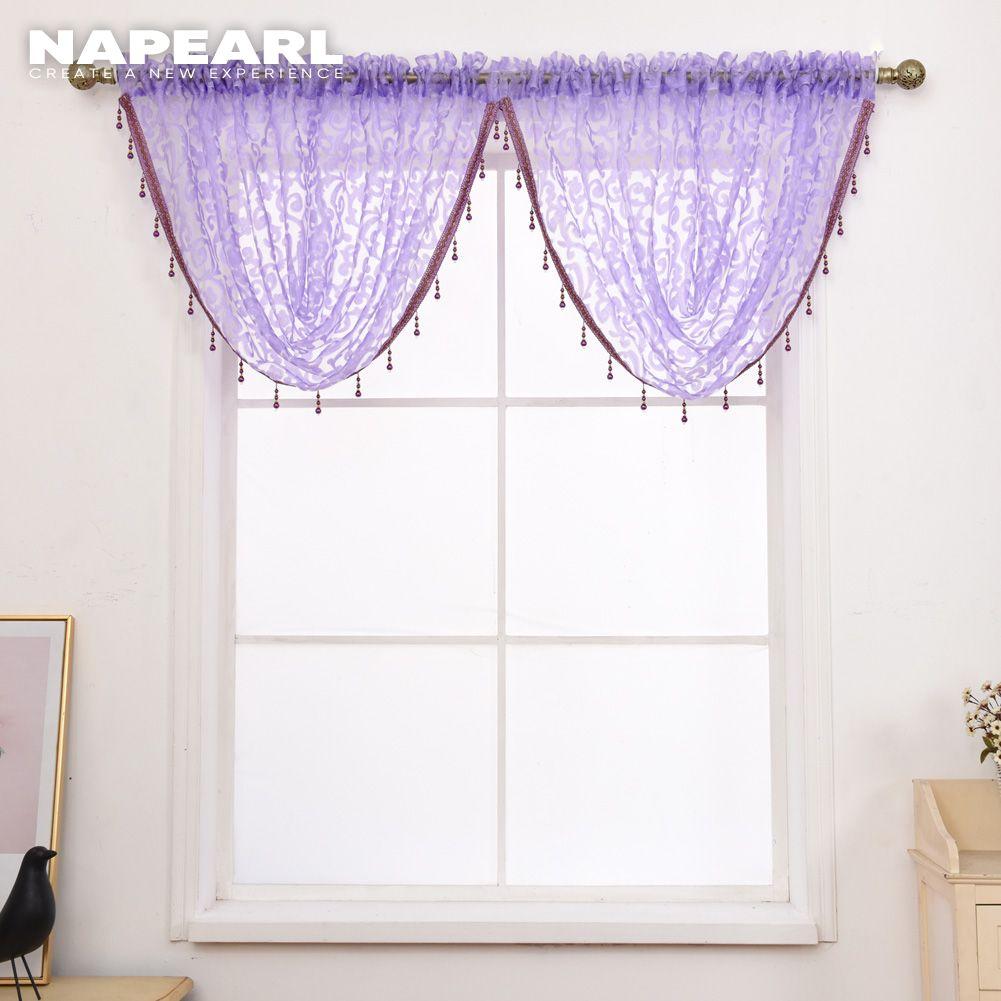 1PC NAPEARL Modern Beaded Jacquard Flower Tulle Curtain Valance for Window Decor