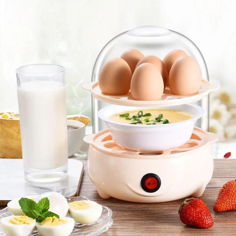 Automatic Power Off Egg Boiler Mini Multi-layer Breakfast Machine with Measuring Cup Egg Poacher for Home Dormitory
