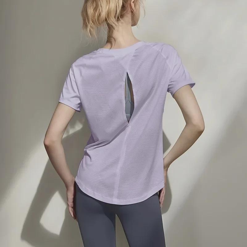 Damska letnia koszulka z krótkim rękawem do jogi i pilatesu - Luźny, oddychający T-shirt do biegania i fitnessu