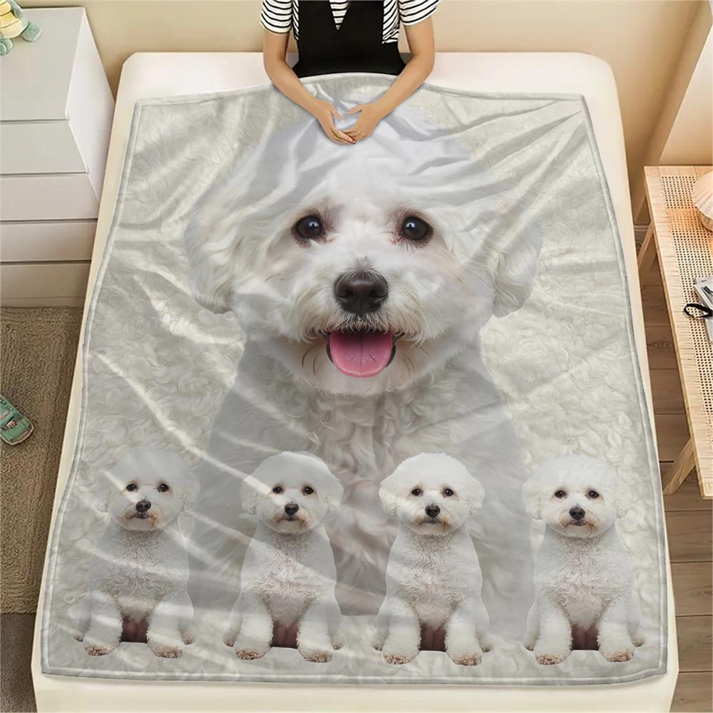 1Pc Chihuahua Poodle Dog Print Flannel Blanket, High quality Comfortable for All Seasons, Home Decor, Warmth and Comfort, Perfect for Gifts