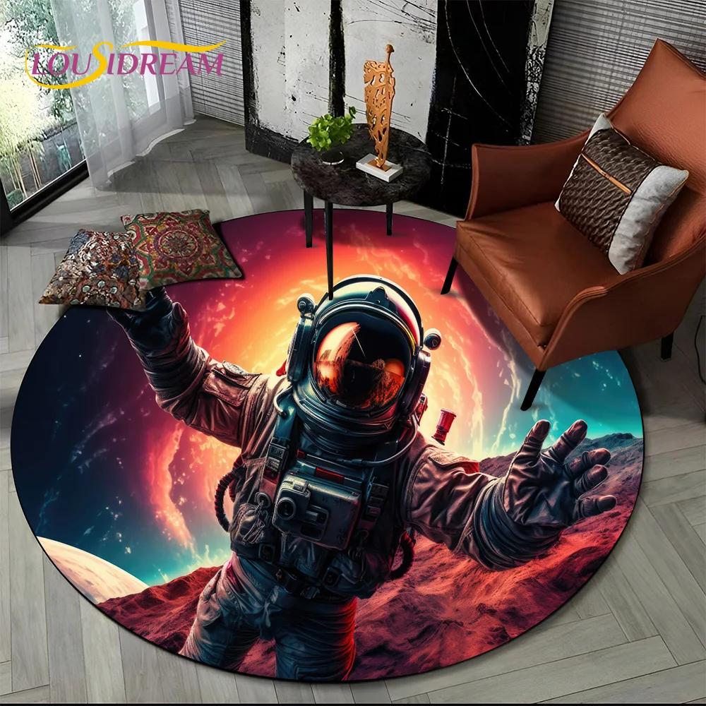 Astronaut Vesmír Kosmonaut 3D Vesmír Kreslený Kulatý Oblastní Koberec Kobereček pro Obývací Pokoj Ložnici Dětský Dekor, Podložka pro Domácí Zvířata Protiskluzová