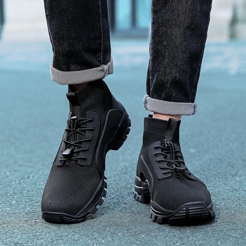 High-top Hiking Shoes Knitted Mesh Outdoor Sneakers Climbing Sports Shoes Breathable Anti-slip Trainers for Fishing Trekking Walking