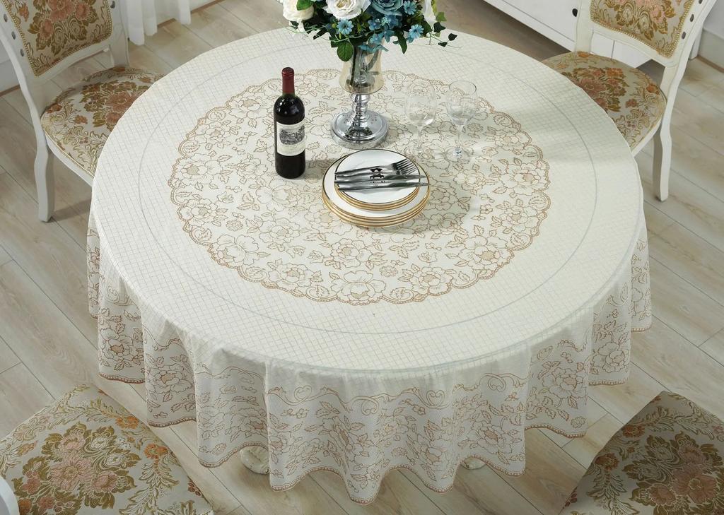 Large Round Table Water-proof Oil-proof Anti-scald Round Domestic Living Room Disk Table Hot Stamping Tablecloth Hotel Article