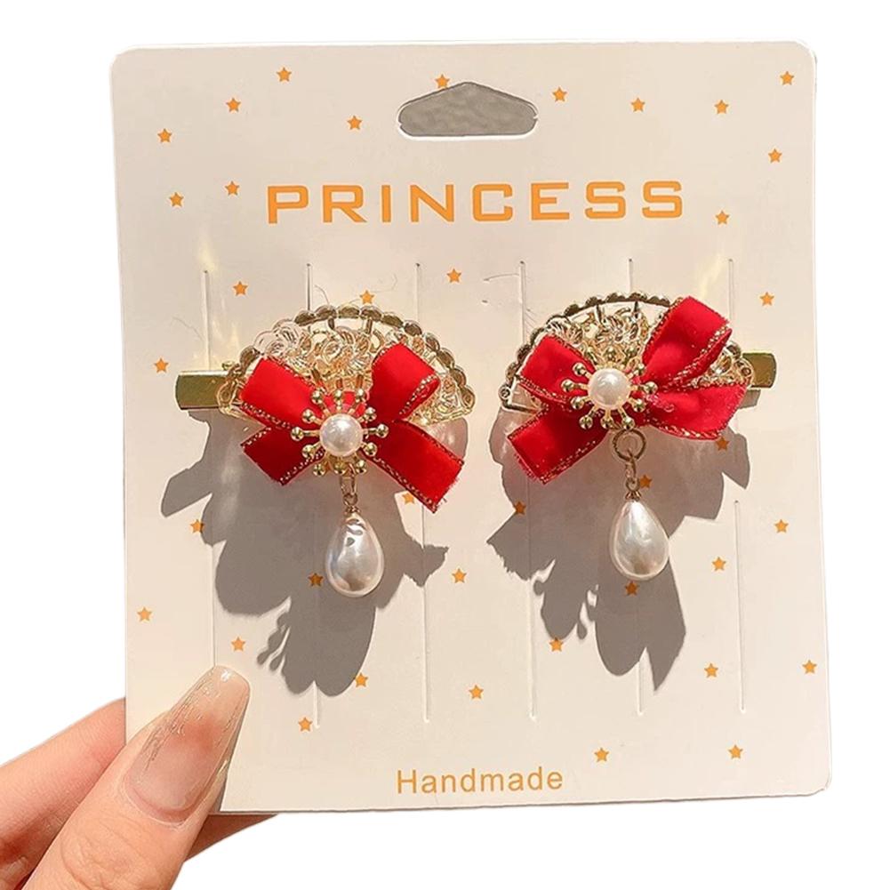 New Year Red Children s Hair Clip Girls  Side Butterfly Knot Festive Chinese Style Hair Accessories Fashionable Women s Headwear
