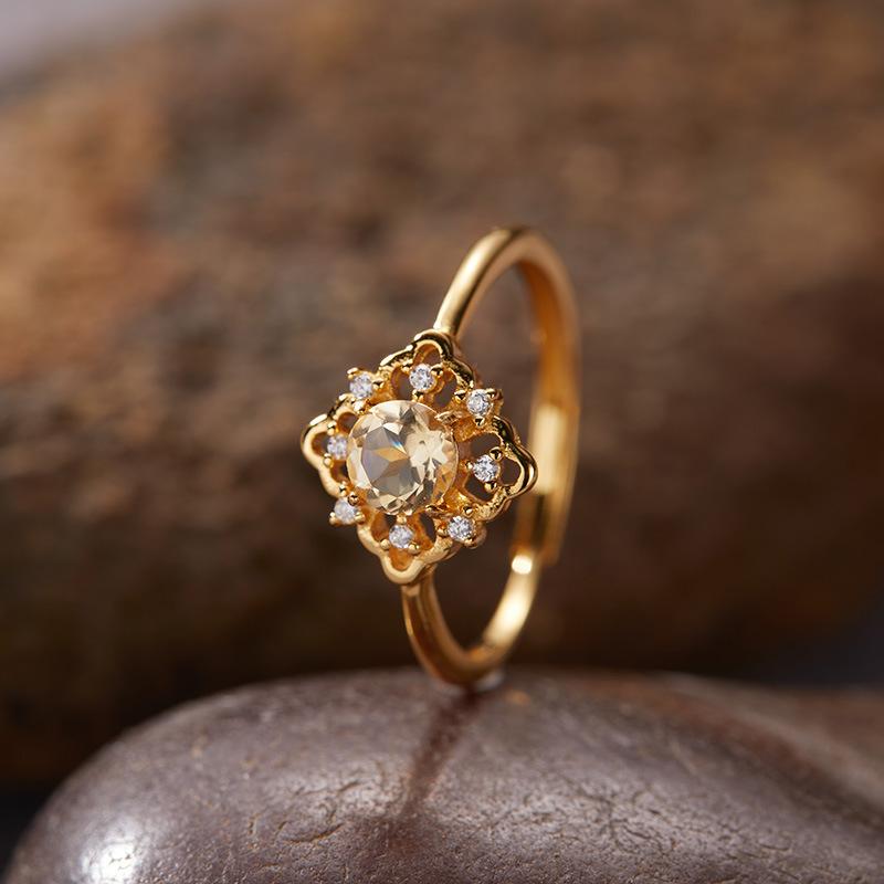 Inel de comoară natural colorat High Sense Light Luxury placat cu argint sterling S925 aurit 18K Inel pentru degetul arătător Bijuterii de nișă Femei