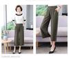 2026 Summer Solid Color Loose Straight Cropped Cotton Silk Pants for Middle-Aged and Elderly Women