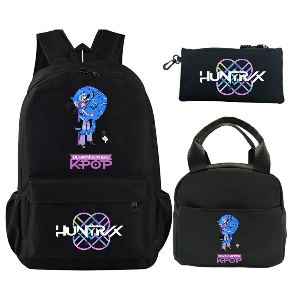 3Pcs/set Anime K-Pop Demon Hunters Printed Backpack with Shoulder Bag Pencil Case for Student Boy Girl Schoolbag Large Capacity Waterproof Bookbag