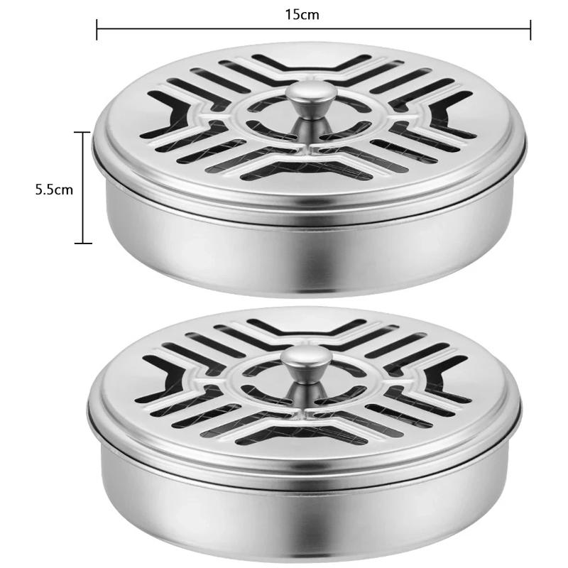 Mosquito Coils Holder Stainless Steel Mosquito Coil Box with Cover Round Mosquito Coil Tray Easy To Clean Anti-Mosquito Supplies