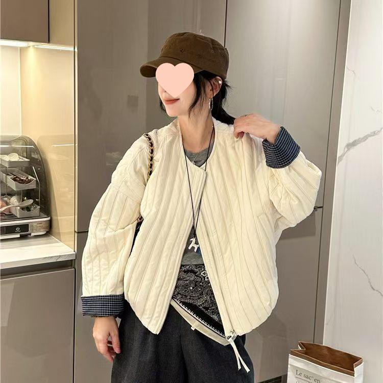 Korean High-End Women's Round Neck Cotton Jacket - Winter 2025, Lightweight, Warm, Loose Fit, Short Padded Coat