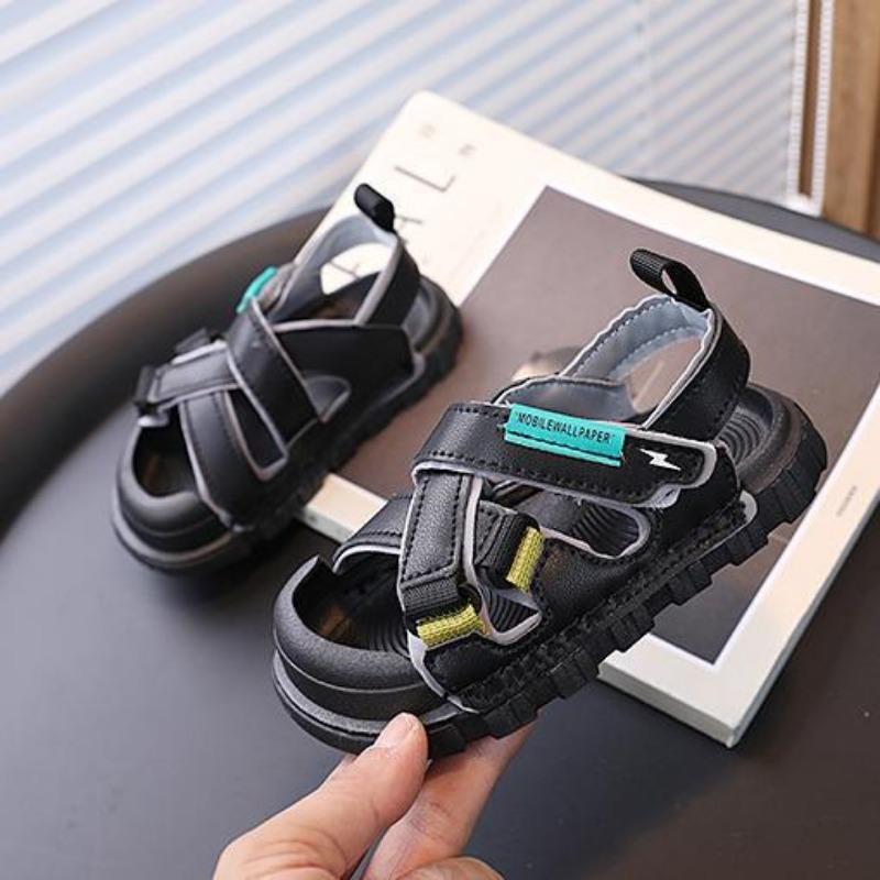 Kids Black Velcro Strap Closed Toe Thick Sole Sports Sandals 22 чёрный