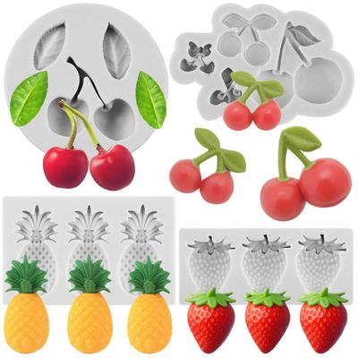Moules en Silicone Fruits Cerise Fraise Ananas Moule Fondant Outils Décoration Gâteau Topper Cupcake Chocolat Bonbon Artisanat Pâte à Gomme Argile Polymère