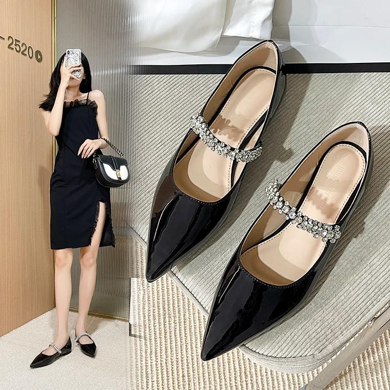 Fashion 2025 Flat Shoe for Women Spring Summer Shallow  Pointed Flat Women Mary Jane Shoes Lacquer Leather Multi Color Half Slippers