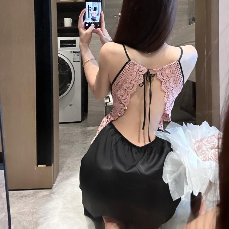 Sexy underwear, sexy pure desire satin ice silk backless plus chest pad, small loan simple loungewear