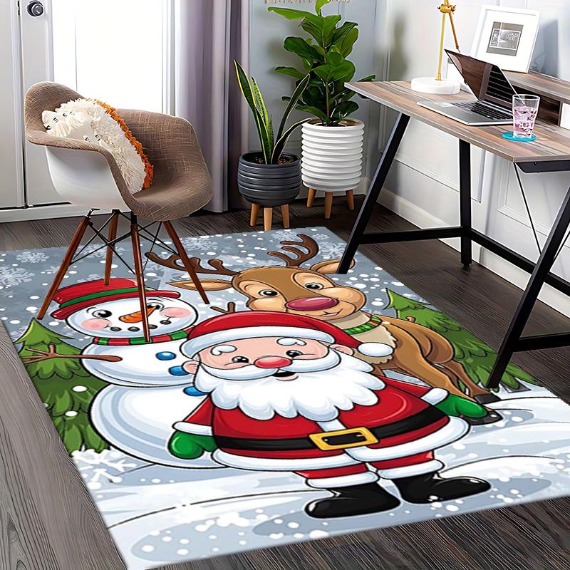 Christmas Santa Claus Snowman Deer Chair Mat - Anime Cartoon Design, Non-Slip Rug for Office, Home Decor, Living Room, Bedroom, Game Room & Dorm Carpe