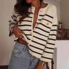 New Autumn and Winter Black and White Striped Button Knitted Cardigan Casual Long-sleeved Sweater for Women