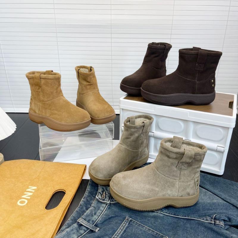 Leather platform snow boots women's winter new velvet thickened warm cotton shoes non-slip short boots shoes