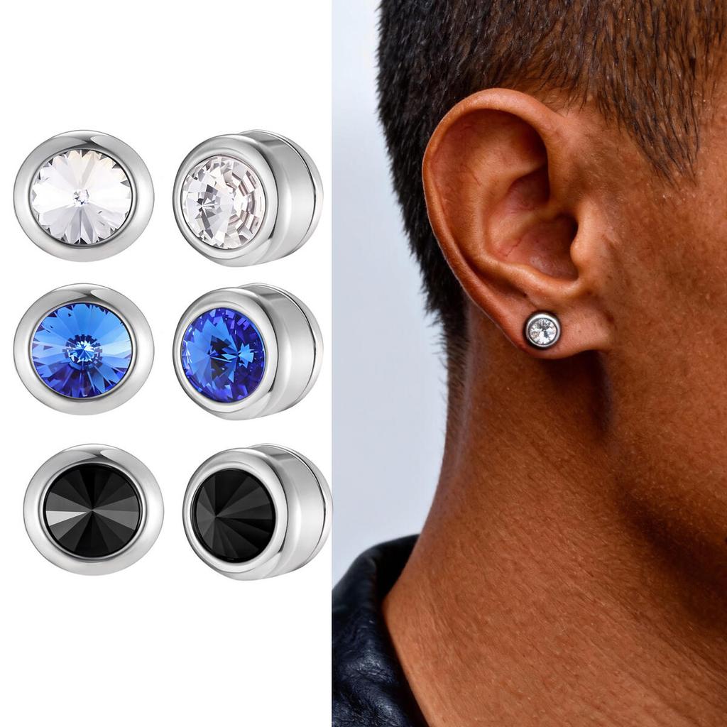 Blue White Black Zircon Clip Earrings for Men Women,Stainless Steel Non Perforated Ear Clips,Simple Hip Hop Earring Jewelry Gift