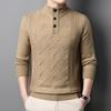 Men's Fashionable Thick Knit Half-High Collar Sweater - Loose, Casual, Button-Up Base Layer for Middle-Aged Men