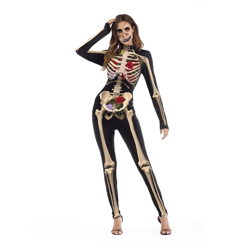 Women Halloween Scary Skull Skeleton Jumpsuit For Ghosts Festival Cosplay