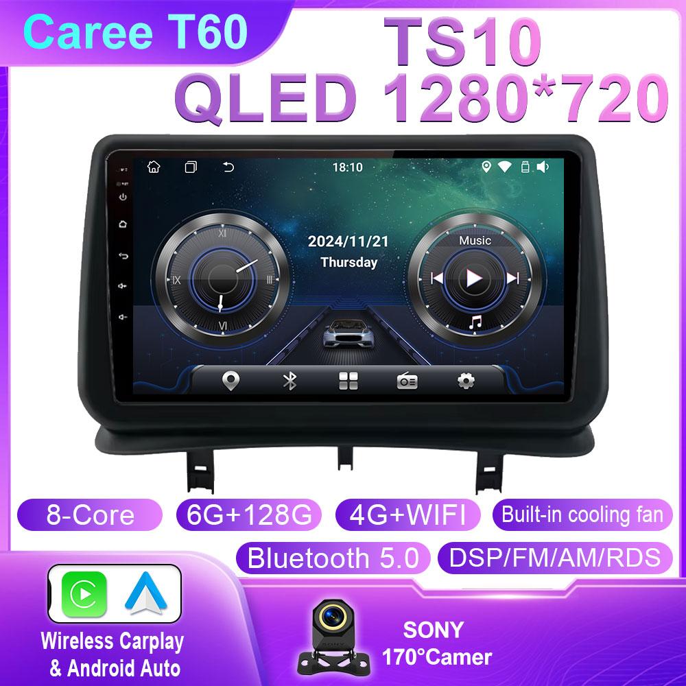 Car Android 14 For Renault Clio 3 2005 - 2014 Car Radio Multimedia Player Navigation GPS Autoradio CarPlay QLED Screen No 2 Din