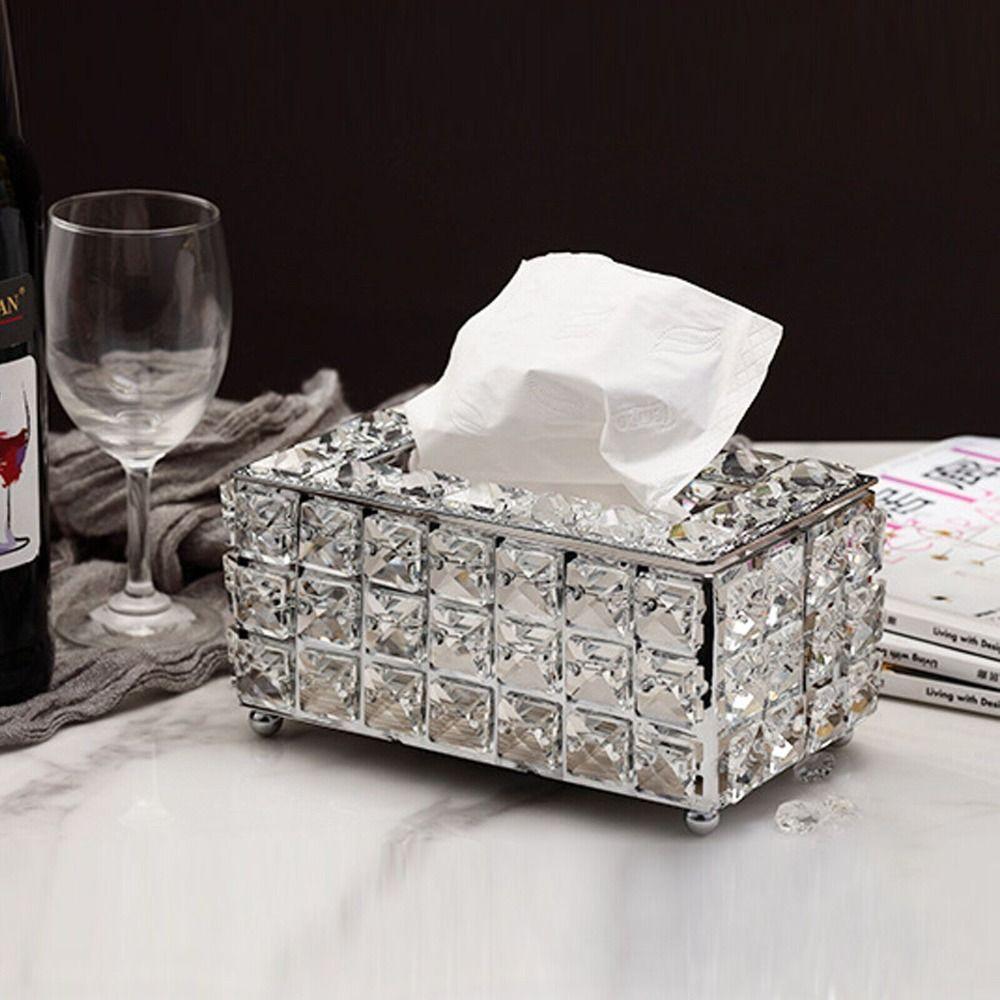 Sparkly Crystal Square Bead Tissue Box Light Luxury Napkin Box Paper Towel Storage Box  Living Room