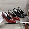 Fashion French Style Sexy Pointed Toe High Heel Sandals Women's Metal Chain Buckle Thin Heel Slip-On Shoes Summer Women Party Pumps