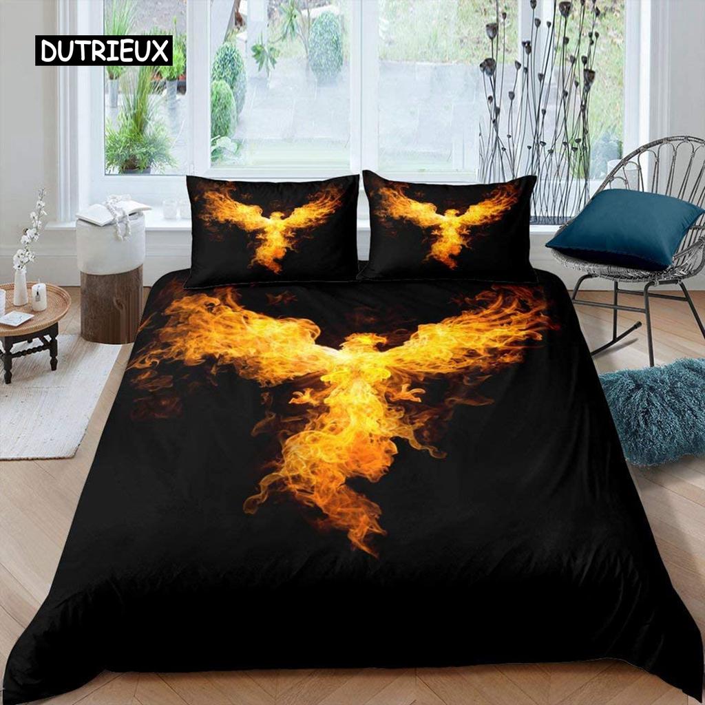 Phoenix Duvet Cover Set Queen Size Fire Phoenix Flying Above The Volcano Bedding Set Children Adult Soft Comfortable Quilt Cover