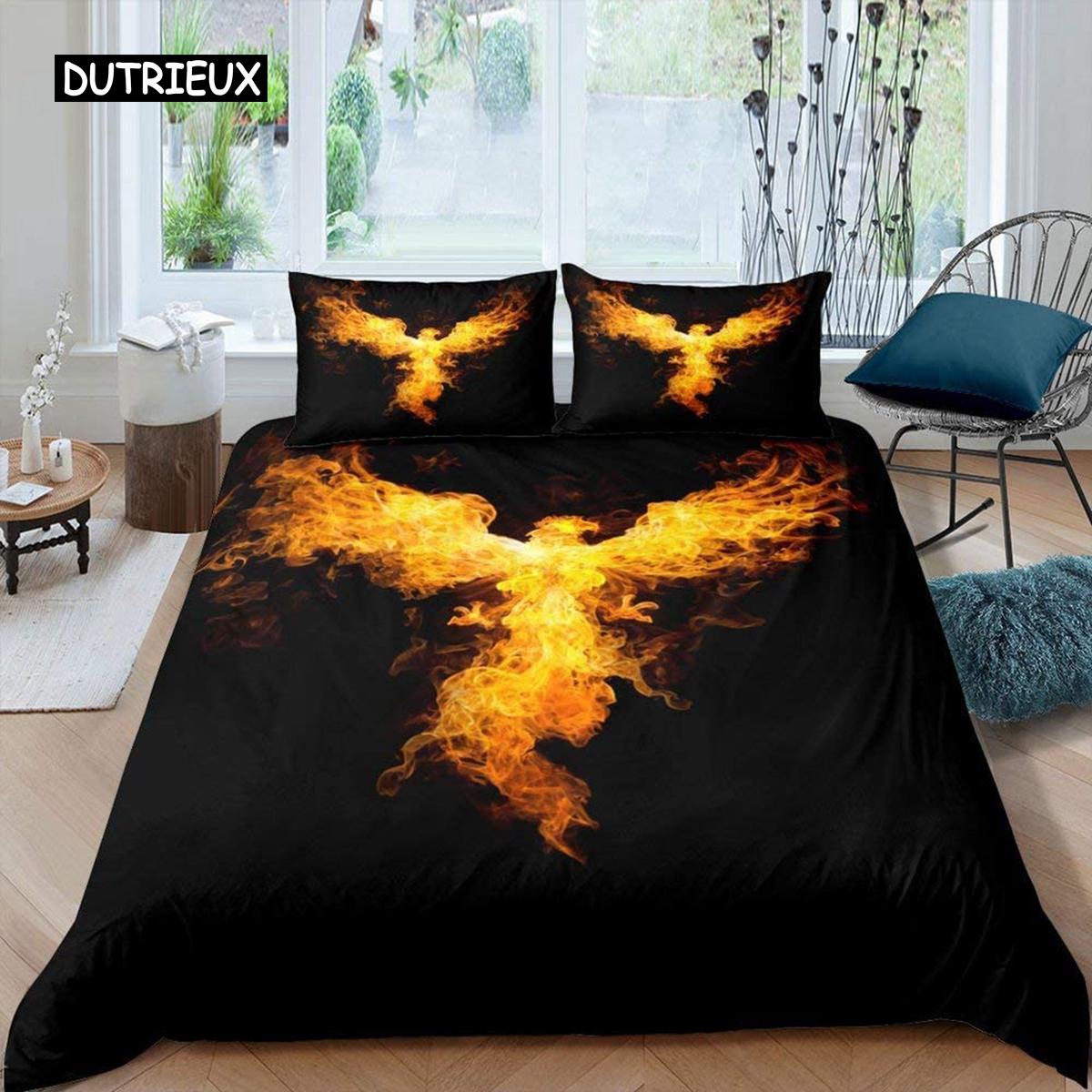 

Phoenix Duvet Cover Set Queen Size Fire Phoenix Flying Above The Volcano Bedding Set Children Adult Soft Comfortable Quilt Cover Tool EU single(135x200cm)